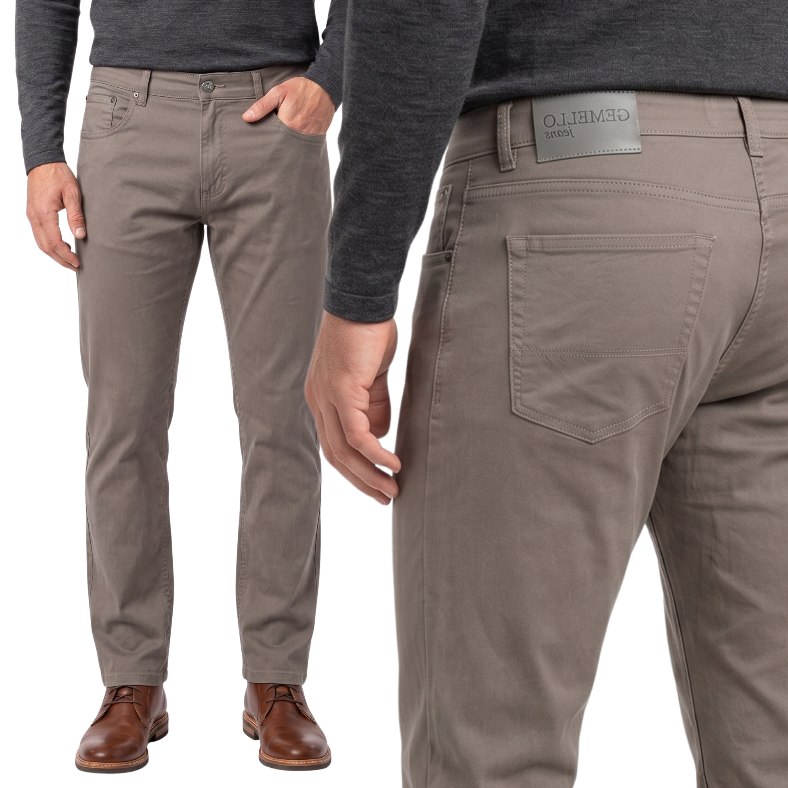 Spodnie Materiałowe Męskie Bawełna Letnie Wiosenne Ciemno-beżowe W34 L30