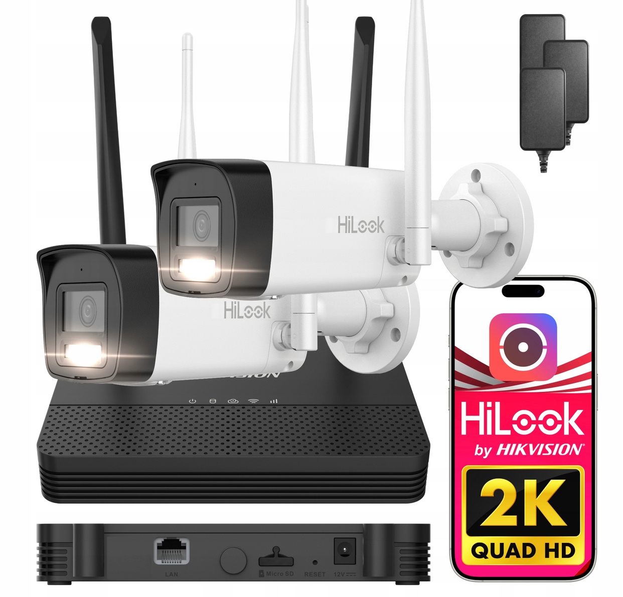 Zestaw Kamer 4MPx Wifi Hybrid Light Wifikit Detekcja Ai Hilook Hikvision