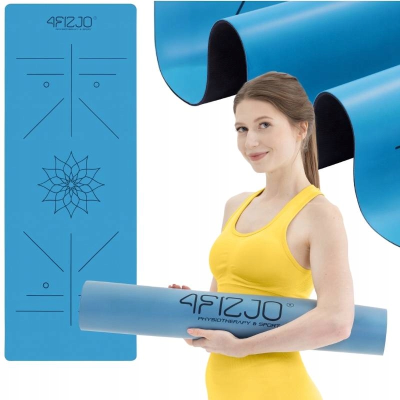 Mata Do Ćwiczeń Kauczukowa gimnastyczna antypoślizgowa 4FIZJO 4mm niebieska