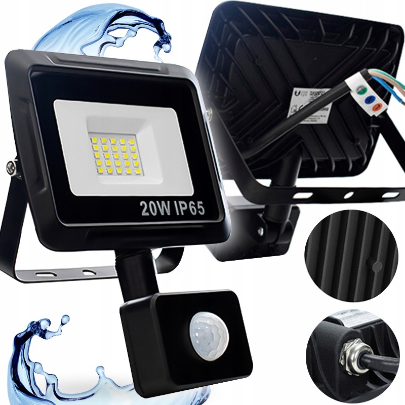 2X Halogenový Led Reflektor 20W, Voděodolná Lampa, Senzor Pohybu Soumraku
