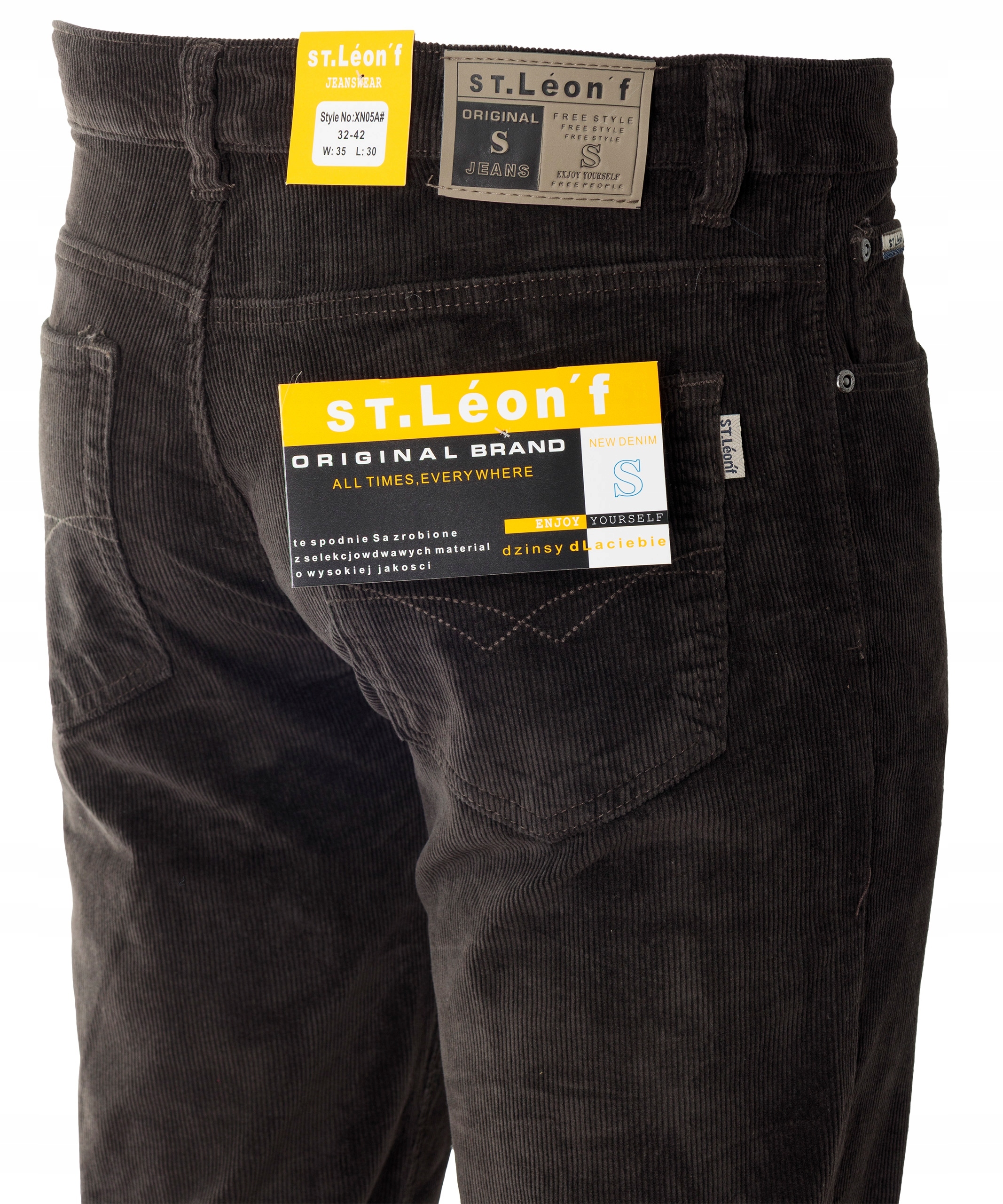 Spodnie Męskie Sztruksowe materiałowe Brązowe Proste St.leon W36 L32