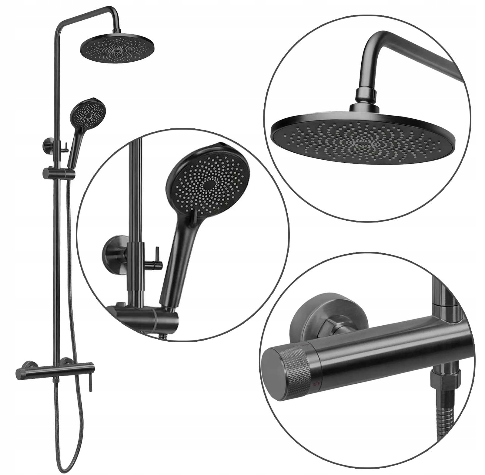 Zetaw Sprchový Šedý S Dážďovkou Rea Rivo Nástenná Sluchavka S Bidetkou
