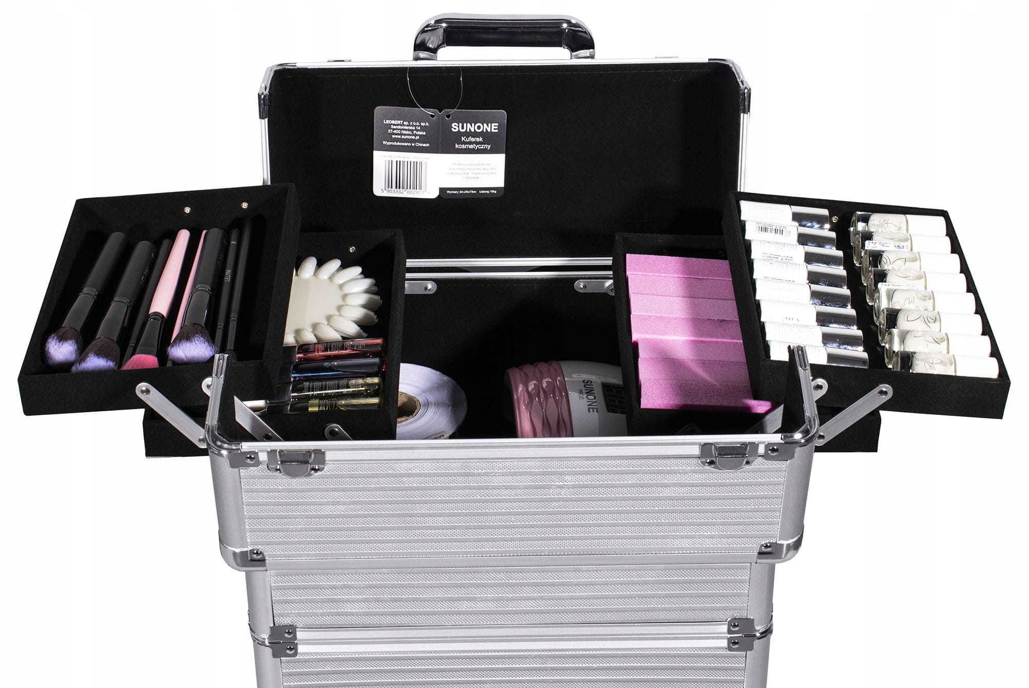 SUNONE KUFER KOSMETYCZNY WALIZKA XXL NA KÓŁKACH Kolor srebrny