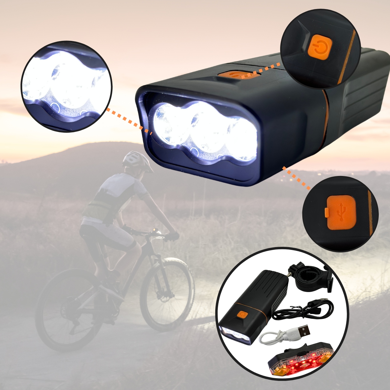 LAMPKA ROWEROWA LED TYŁ PRZÓD DO ROWERU POWERBANK Strumień świetlny 1000 lm