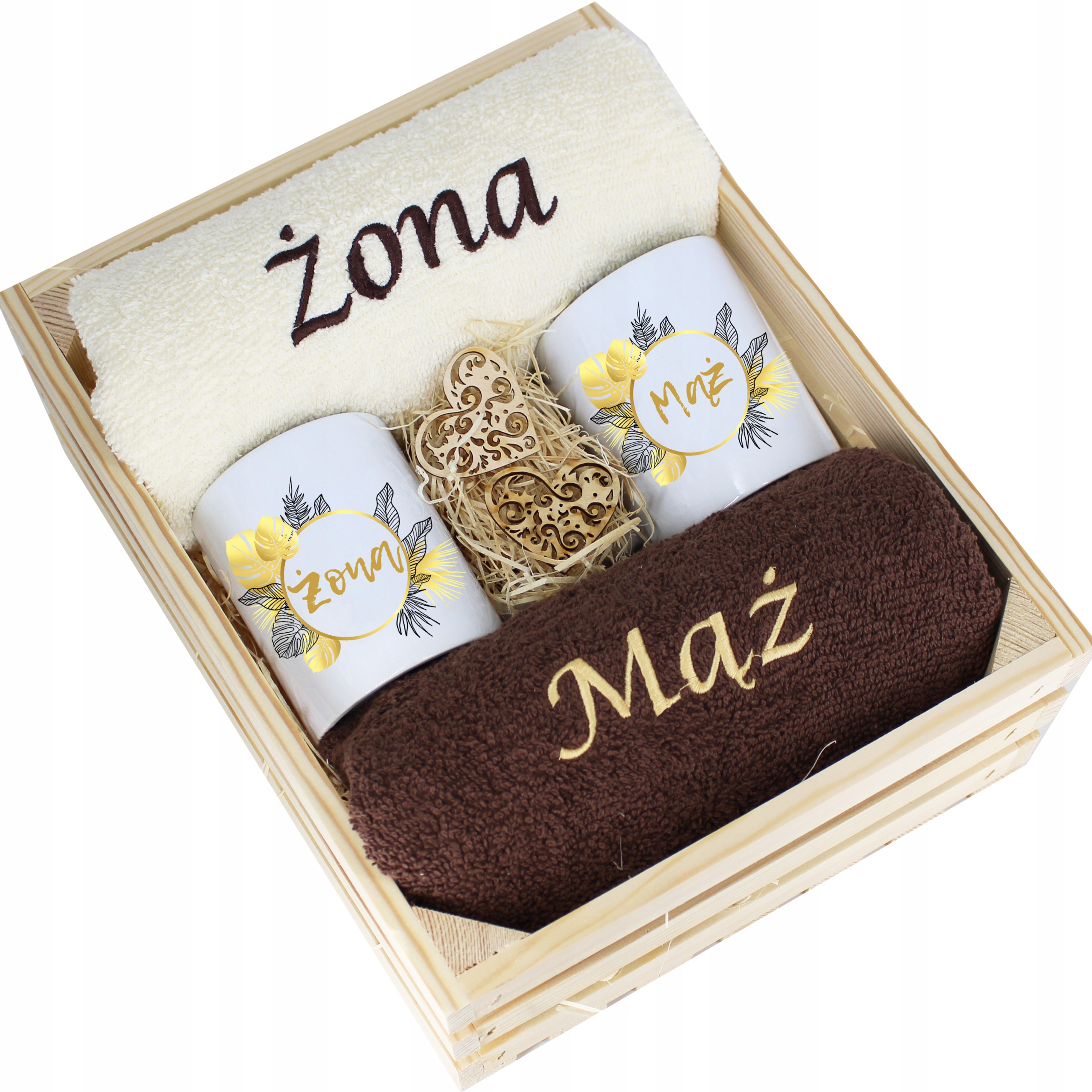 Ślubny Zestaw Ręczniki Kubki Żona i Mąż