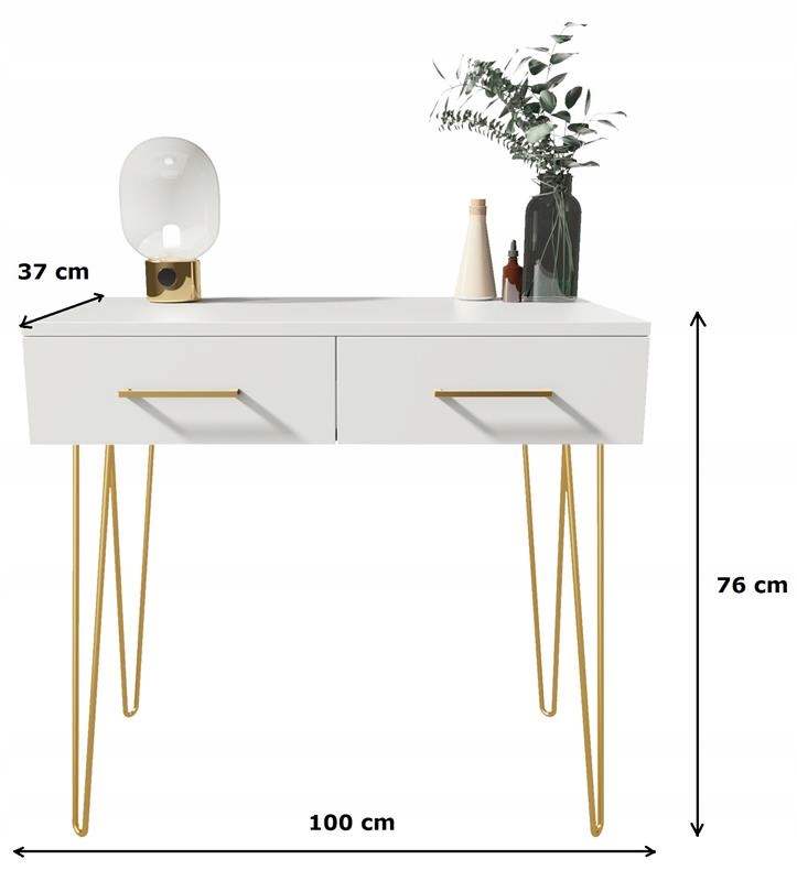 Toaletka V1 BIS biała złote nogi glamour konsola PER Wysokość mebla 76 cm
