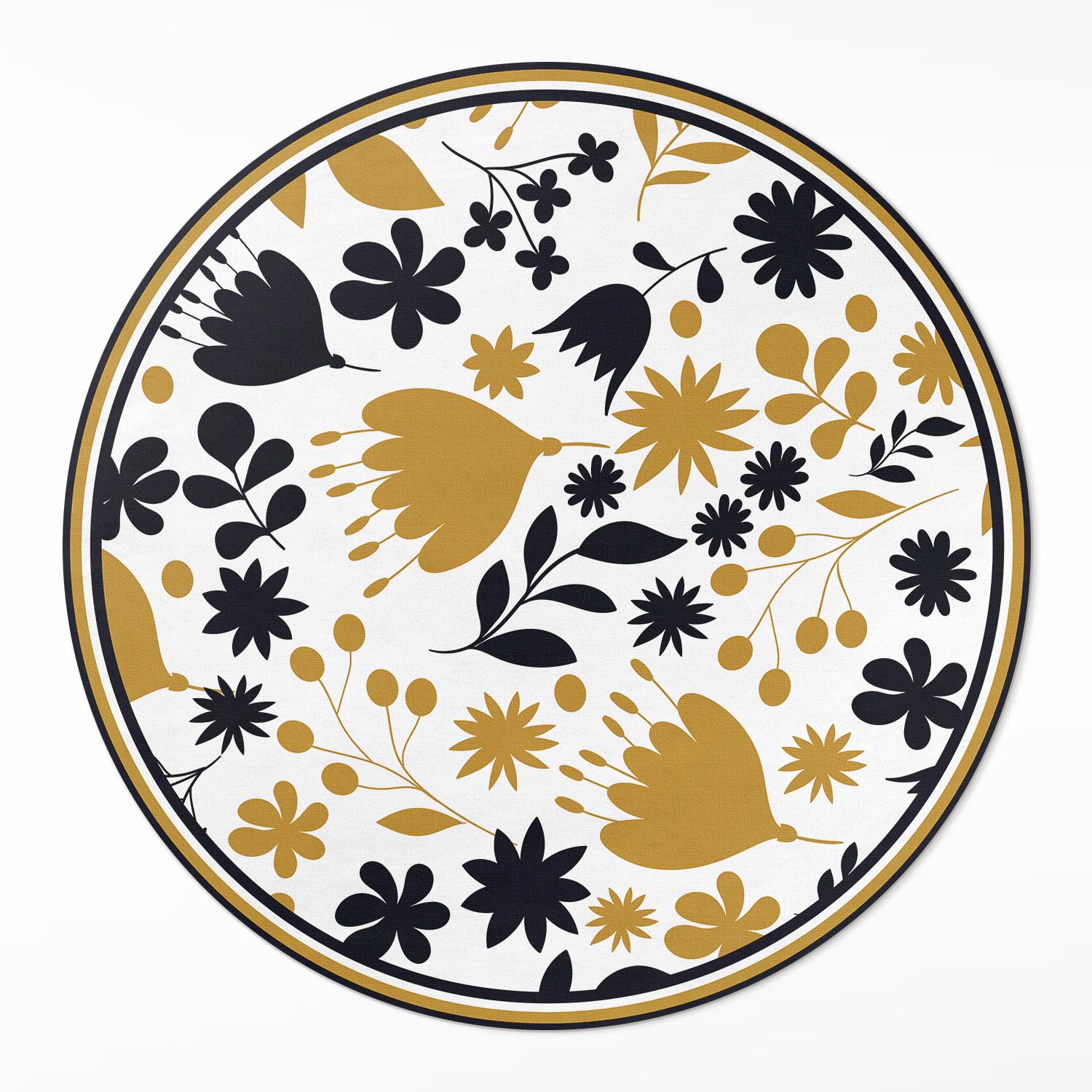 Kulatý Koberec Běhoun Vinylový Loft Ilustrace květin a listů na louce ⌀ 100 cm