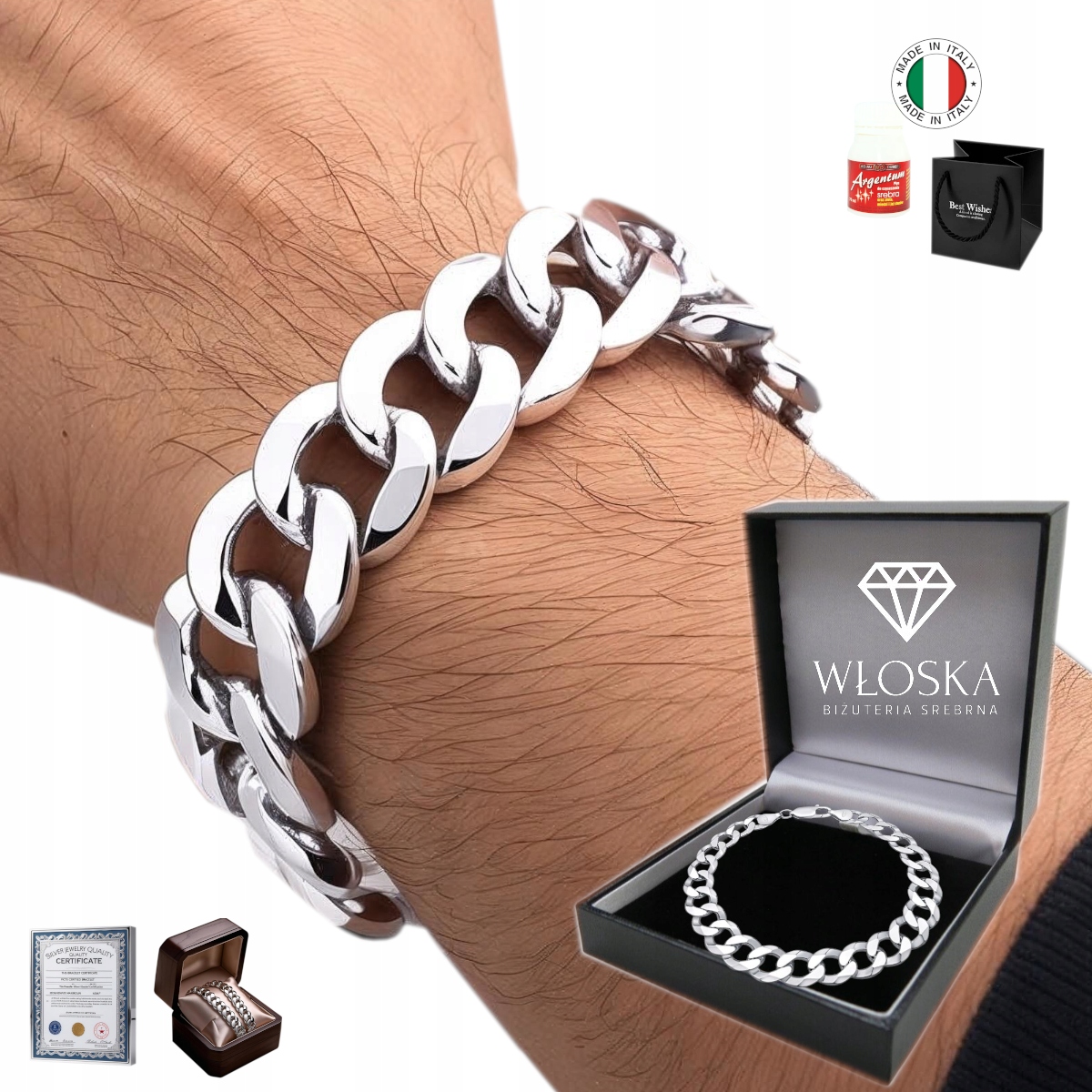 Pełna Bransoletka Srebrna Męska 13mm Bransoleta Srebro 925 Pancerka