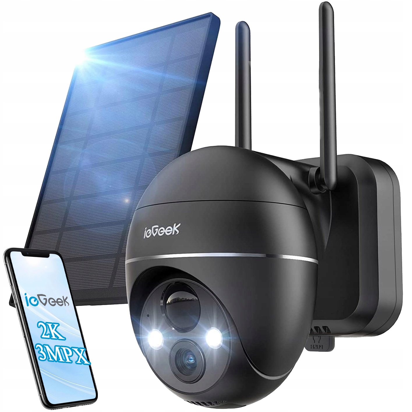 Solární Venkovní Kamera 2K Wifi Otočná 3MPX 4X Zoom Pir 9000MAH Full Hd