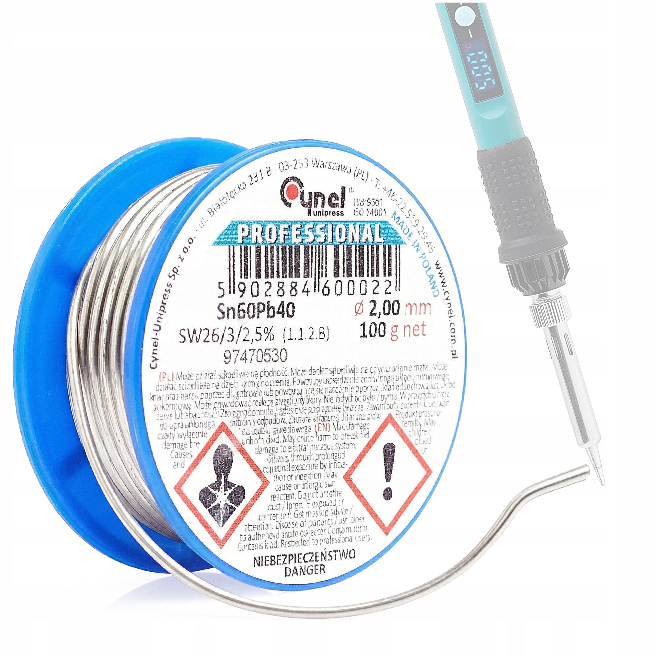 CYNA Z TOPNIKIEM CYNEL DO LUTOWANIA SN60PB40-SW26 2,00mm 100g