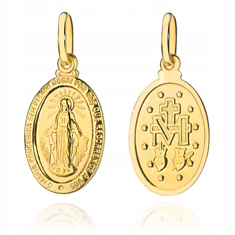 Zlatý Cizí Medailonek pr. 585 14k Matka Boží jako Dárek Krabička
