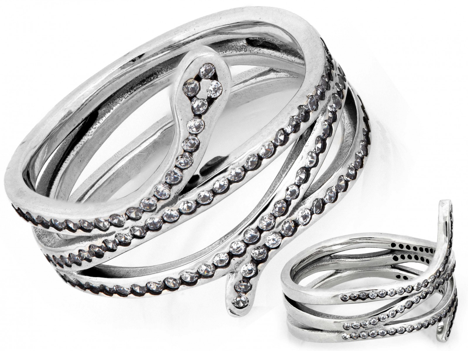 Stříbrný prstýnek had s zirkony pr 925 4.97g vel 17