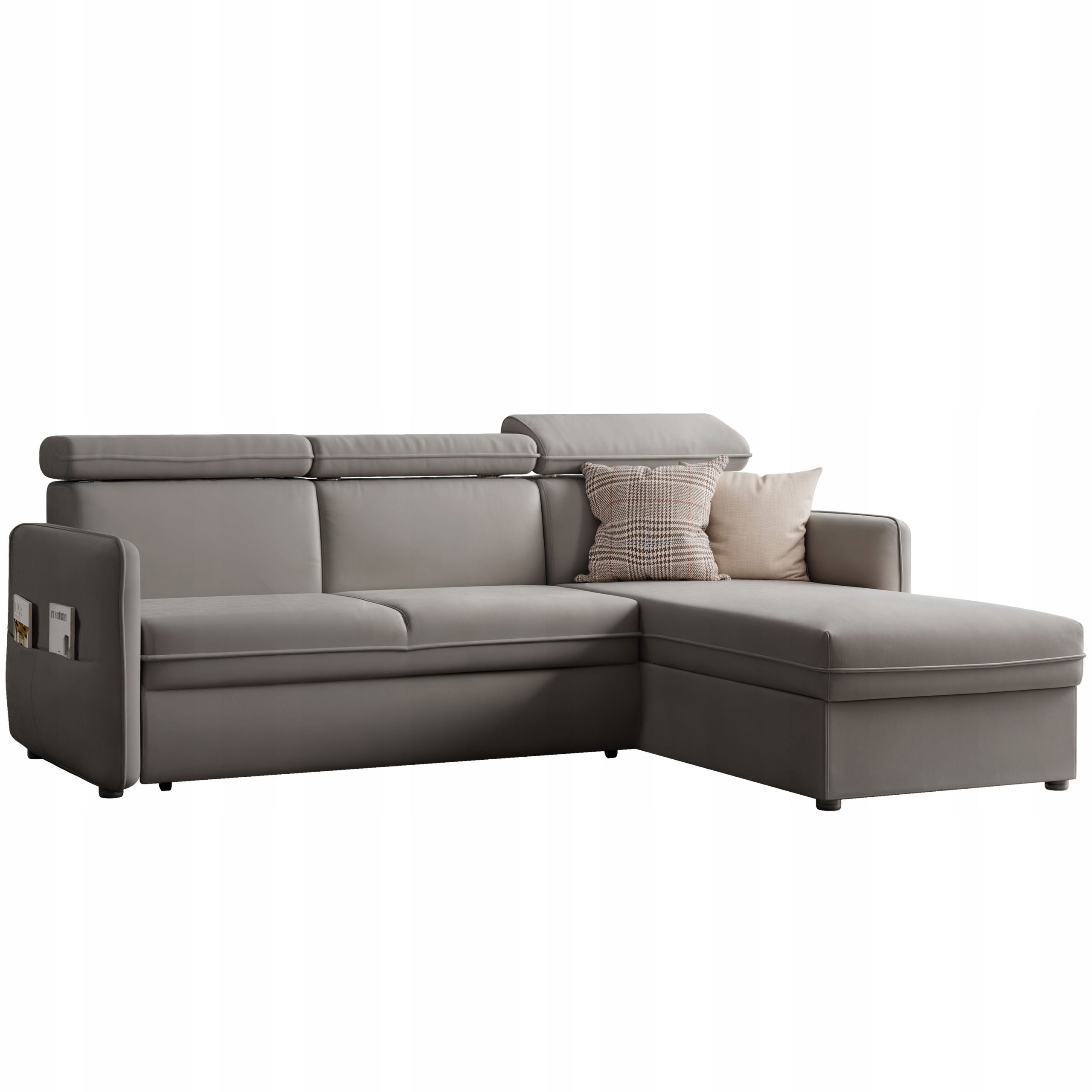Šedý rohová sedací souprava Beni Velvet 220 cm, funkce spaní, úložný box