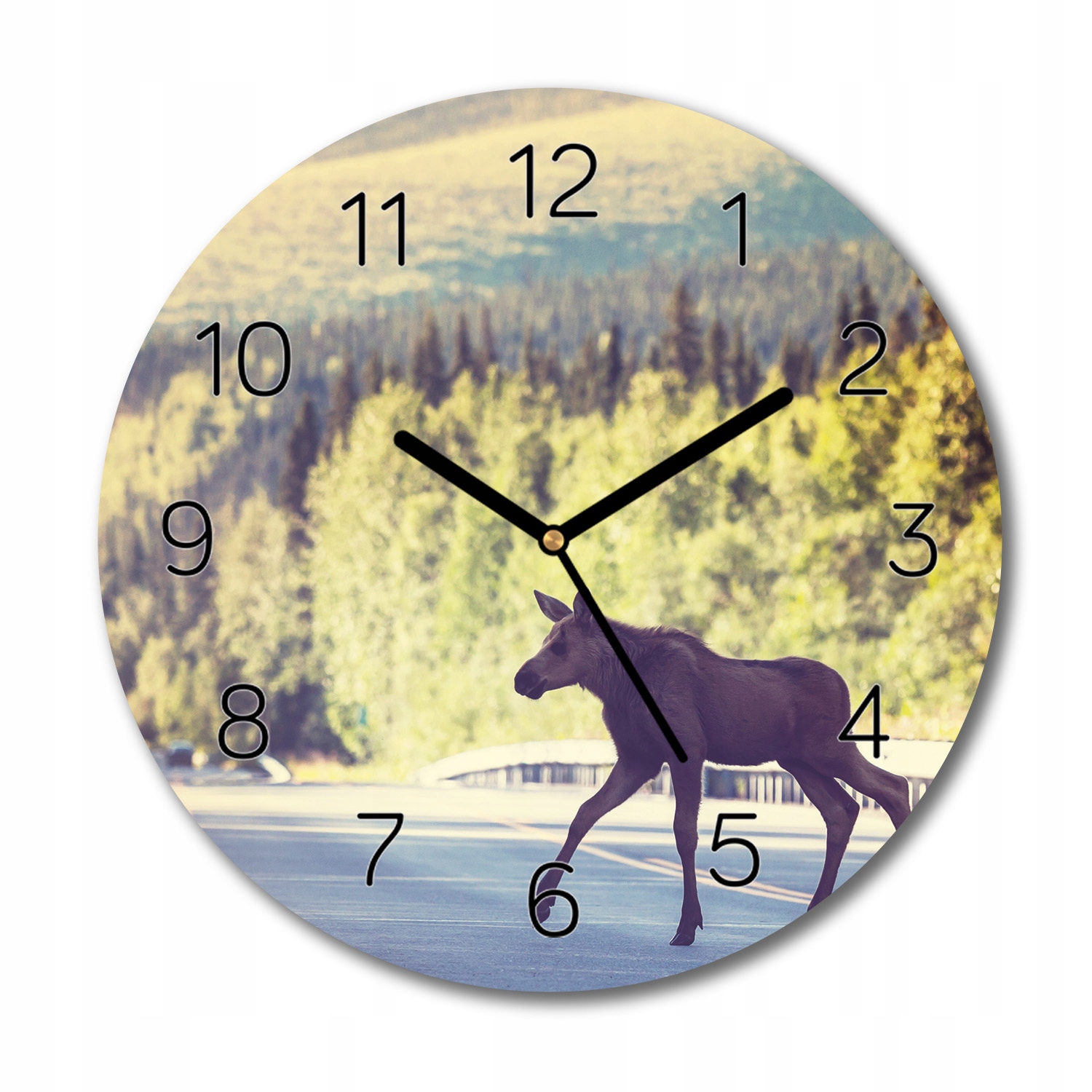 

zegar na szkle Łoś las góry droga fi 30 na ścianę