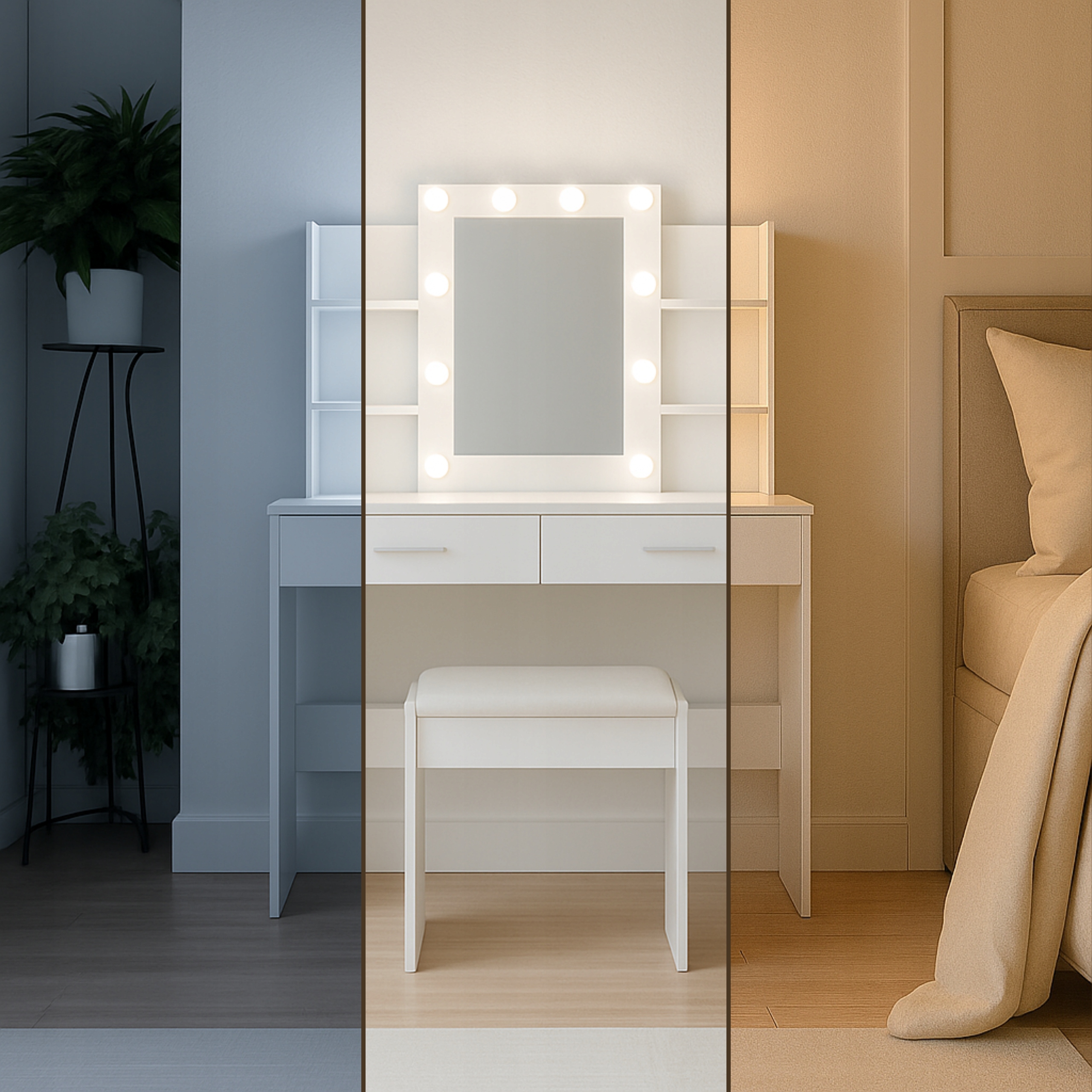 TOALETKA KOSMETYCZNA 85cm Z LUSTREM I OŚWIETLENIEM ŚCIEMNIANYM LED WINDY Wysokość mebla 120 cm