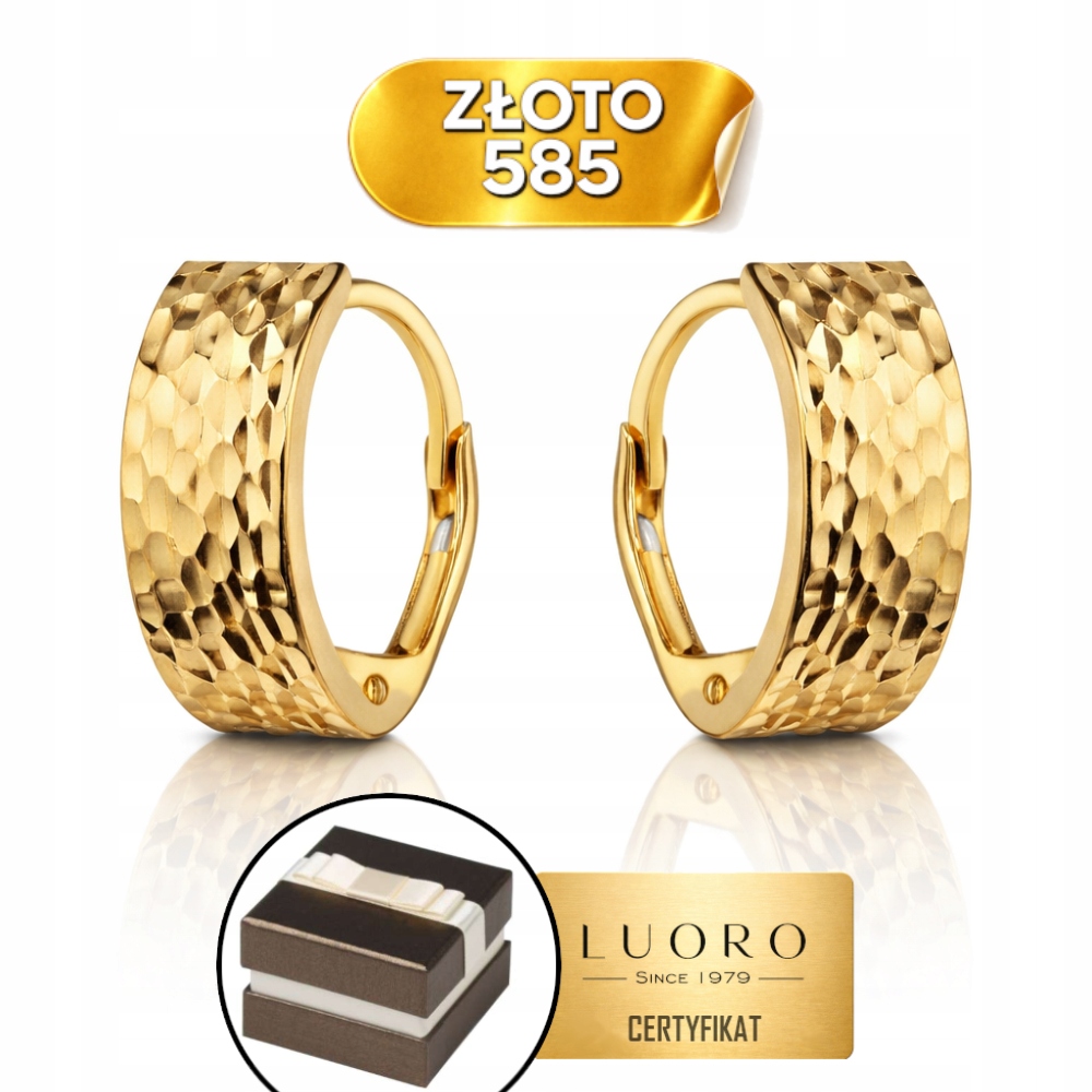 Náušnice Zlaté 585 14K Obdélník Diamantové Anglické Zapínání 1,8 CM