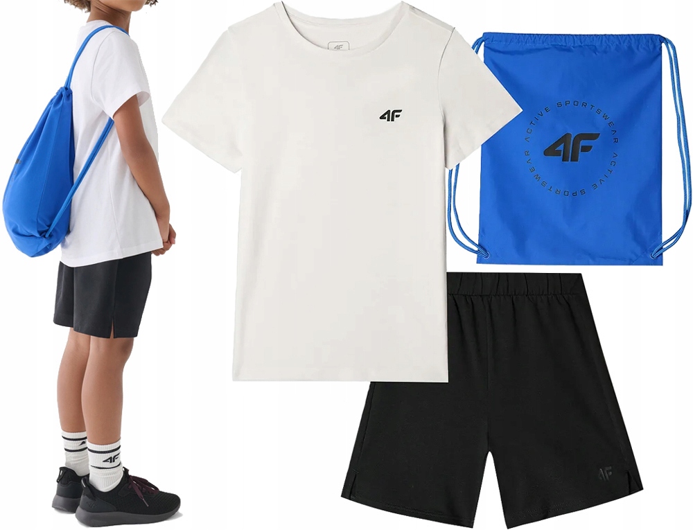 ZESTAW DZIECIĘCY 4F KOMPLET KOSZULKA SPODENKI WOREK NA WF SZKOŁA R. 158/164