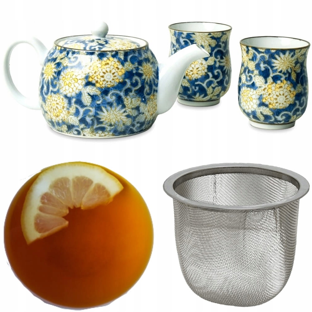 Japonský elegantný set na čaj Modro-žltý kvetinový hrnček 600 ml