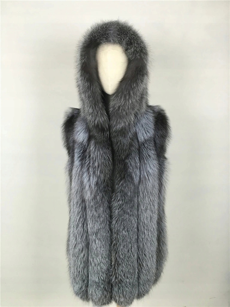 KAMIZELKA FUTRO NATURALNE SREBRNY LIS KAPTUR ZJAWISKOWA NOWOŚĆ Kolor inny kolor