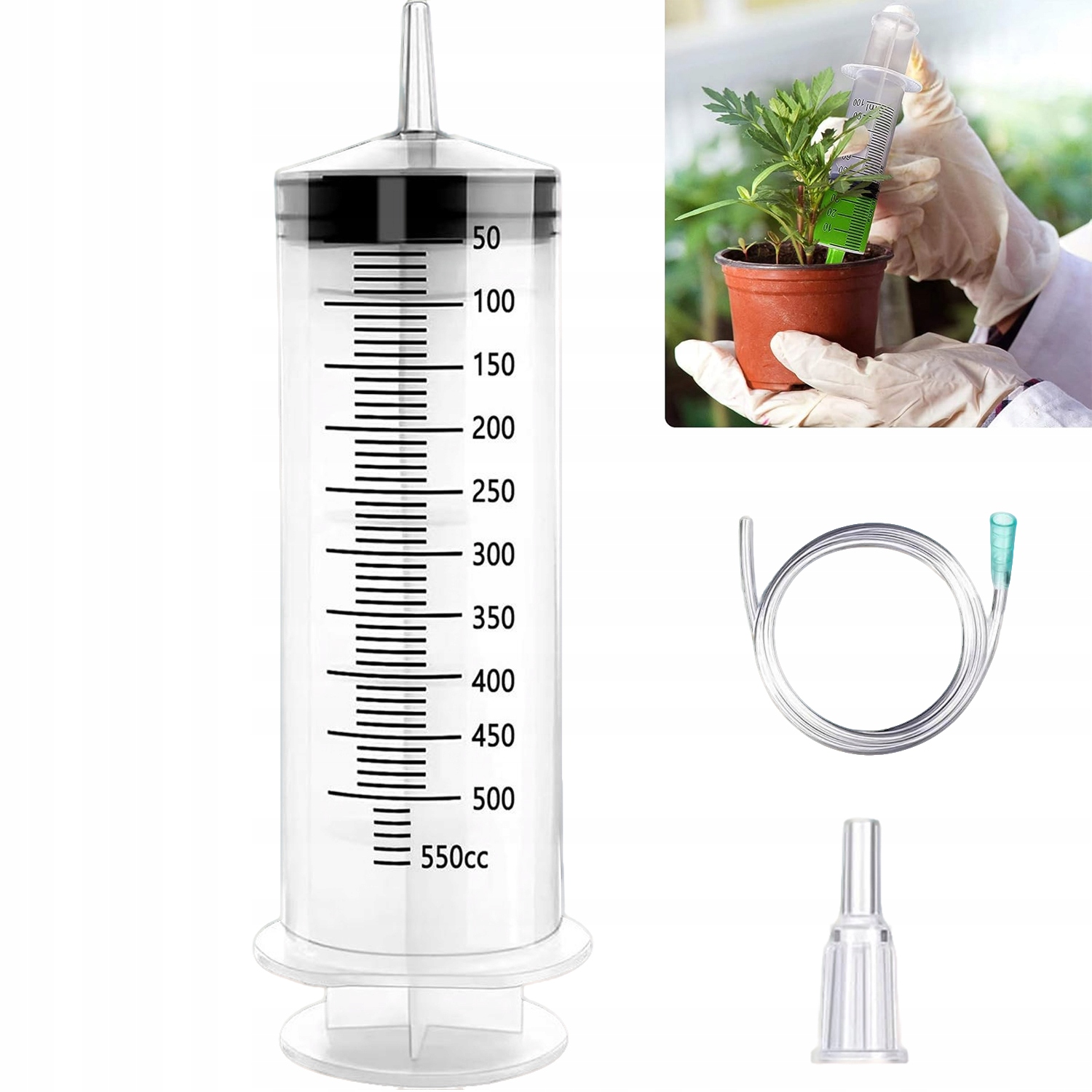 DUŻA STRZYKAWKA KATATEROWA 500 ML + WĄŻ 1 M + ADAPTER