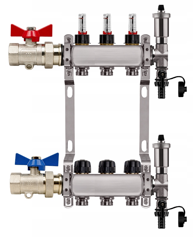 Rozdělovač Pro Podlahovou Krytinu, 3 Nerezové Okruhy Jednoduchý Poniklovaný Ventil