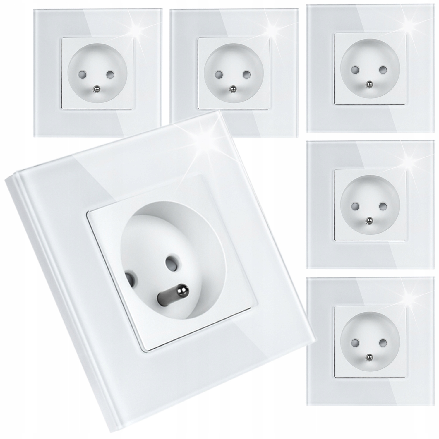 6 x Jednotlivá Elektrická Zásuvka Bílá Skleněná S Uzemněním