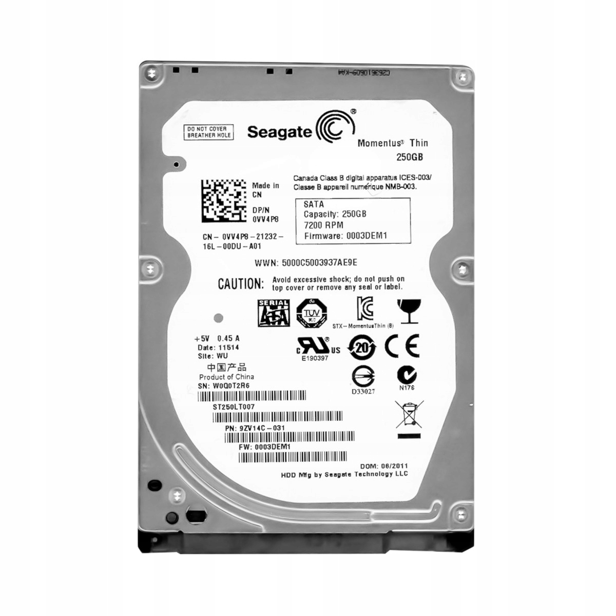 Seagate Moments 250GB 7.2K 16MB Sata II 2.5'' ST250LT007