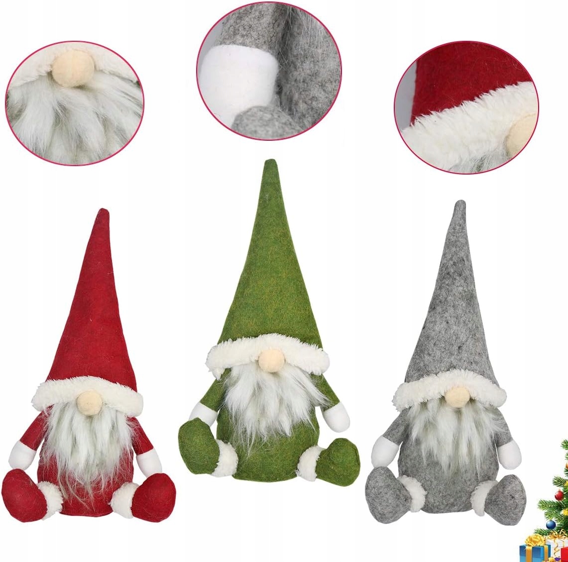 SKRZAT ŚWIĄTECZNY W CZAPCE Z BRODĄ XMAS FIGURKA PLUSZOWA ELF GNOM SZARY Szerokość produktu 16 cm