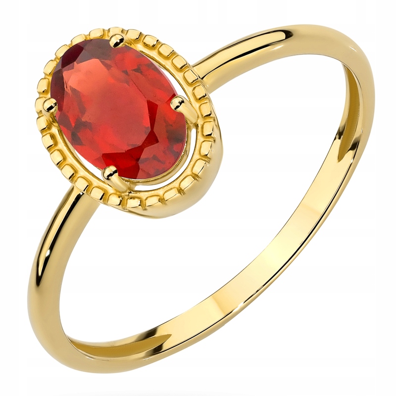 Zlatý Prstýnek pr 585 Velká červená Zirkon ozdobná vazba 14k vel.19