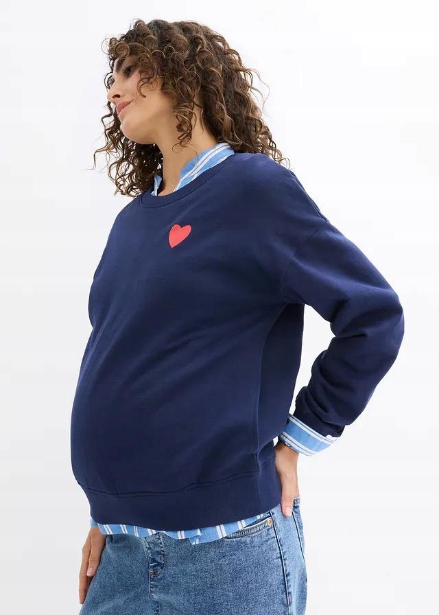 GRANATOWA DRESOWA OCIEPLANA BLUZA DRESOWA CIĄŻOWA SERCE BONPRIX 48/50