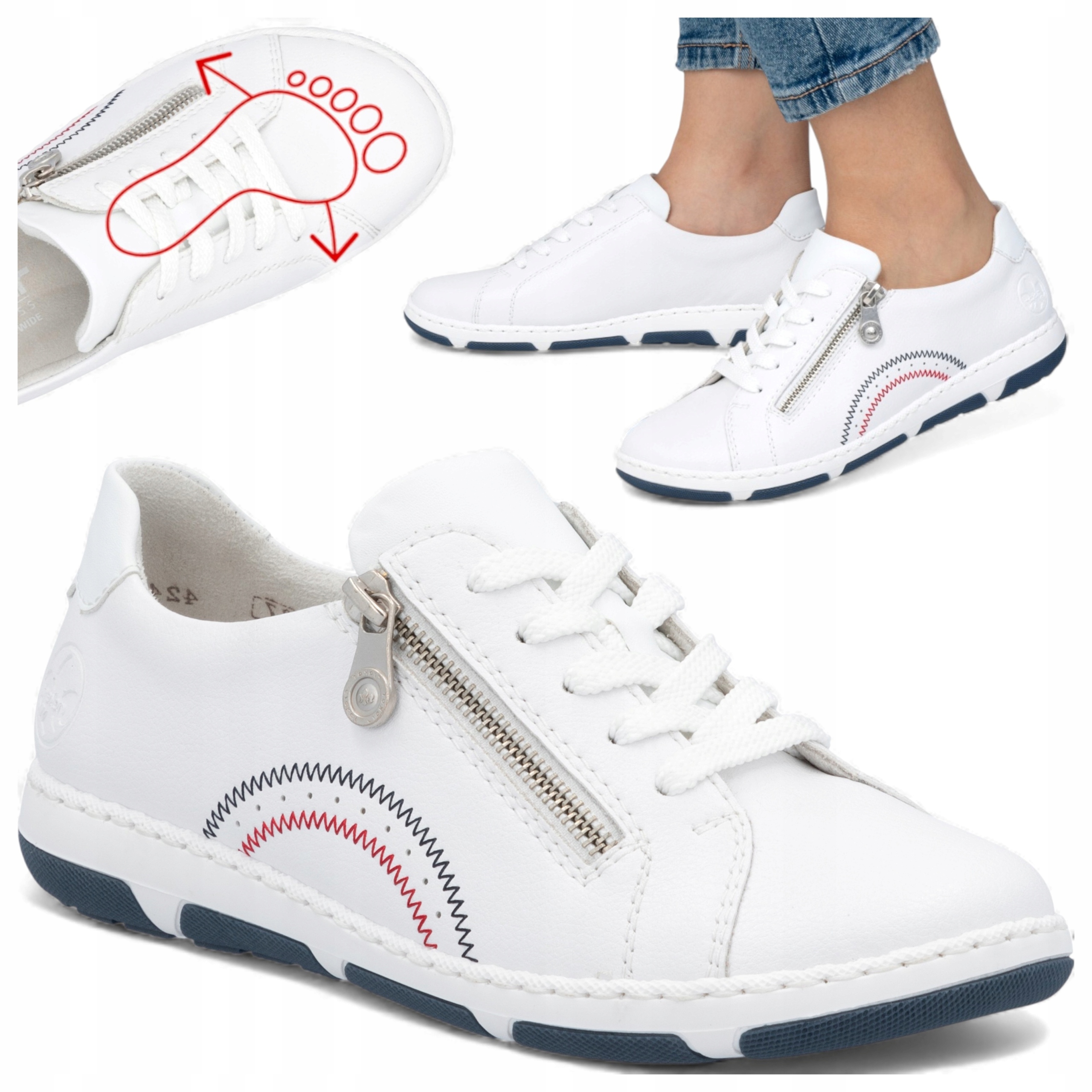 Dámské kožené polobotky 37 Rieker Bílé Sportovní tenisky Široké Módní