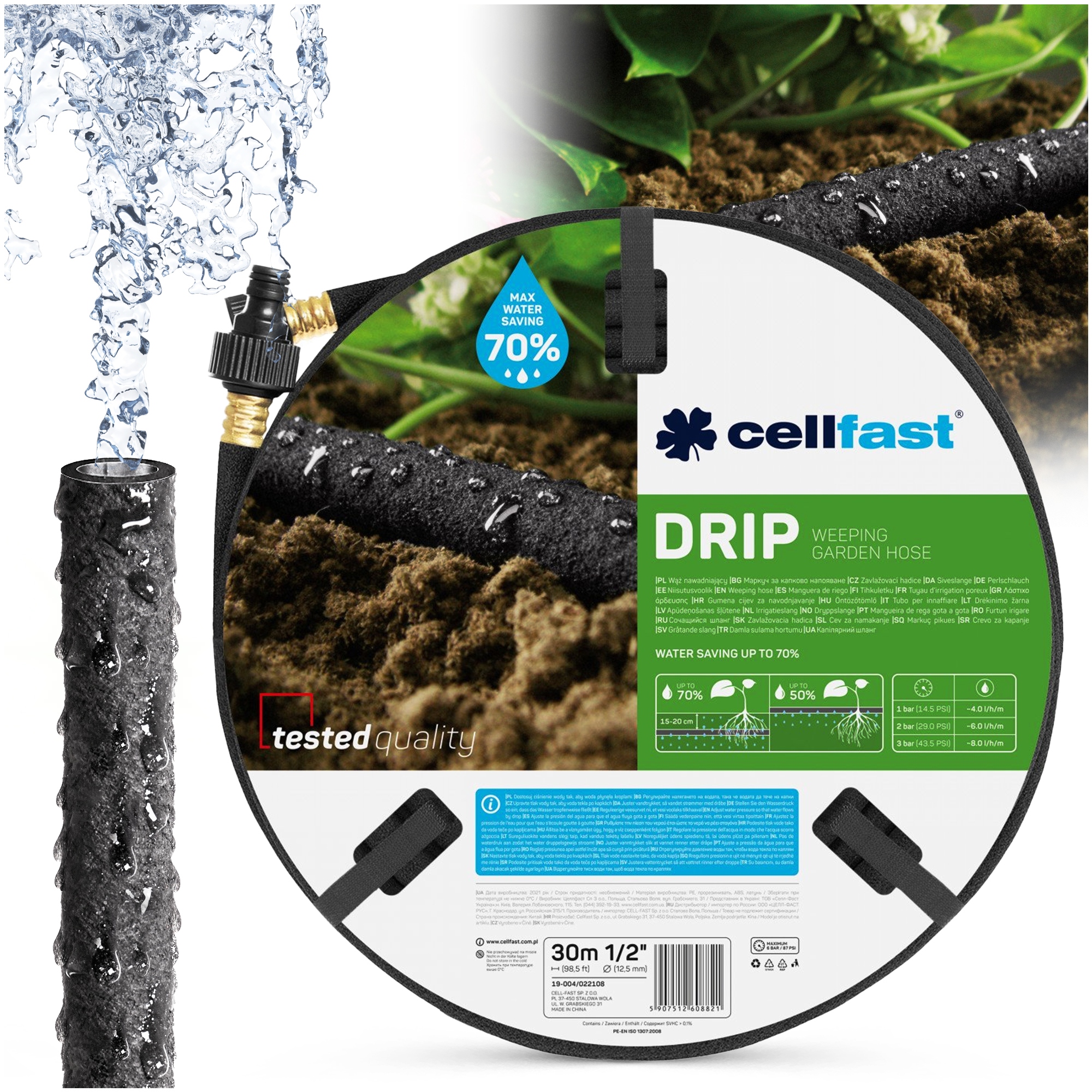 Kapací hadice potící 1/2" 30 m Cellfast pro zahradní vodu Flexibilní Drip