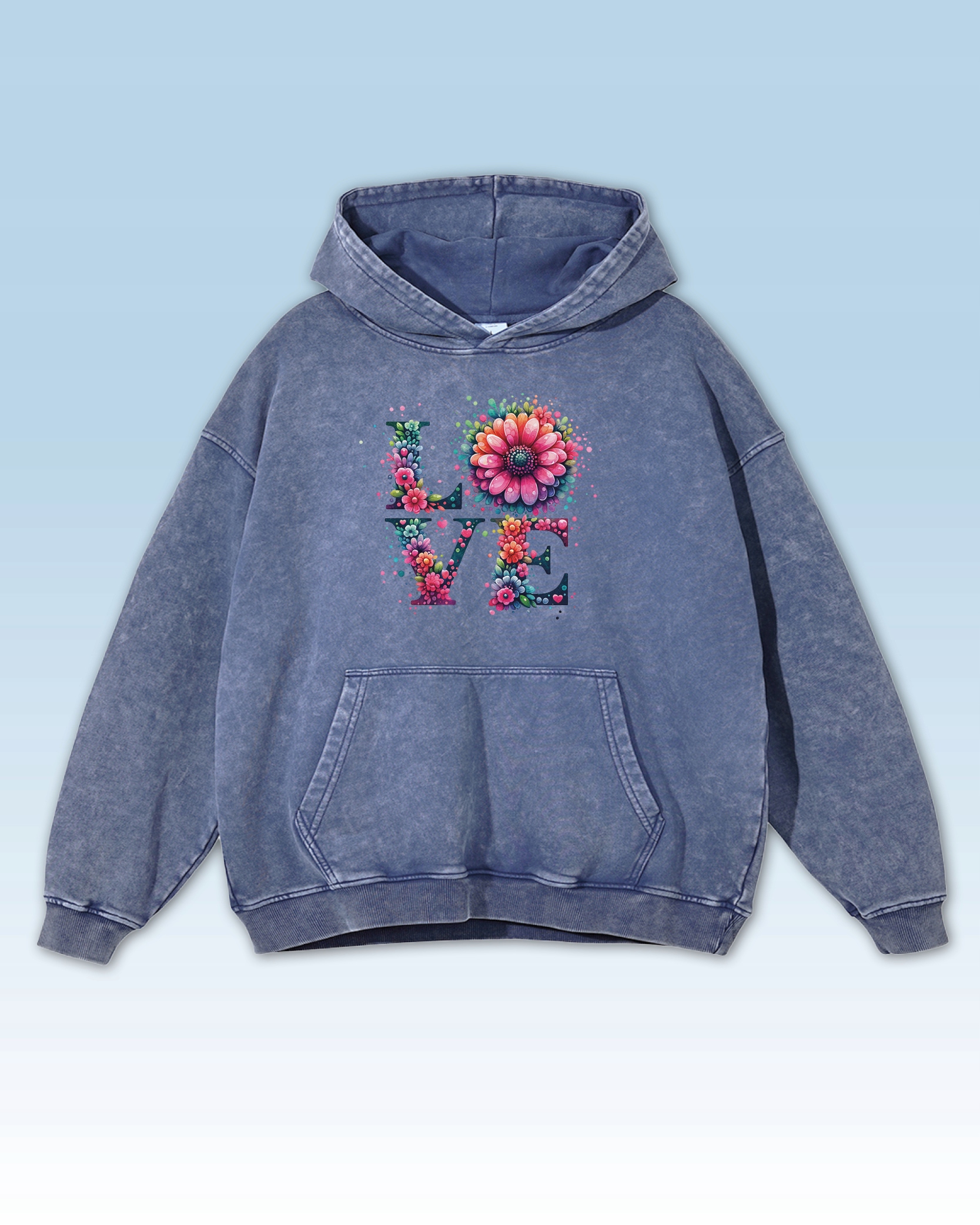 Mikina s nápisem Love Květinový motiv barvy Boho Láska Modrá XXL
