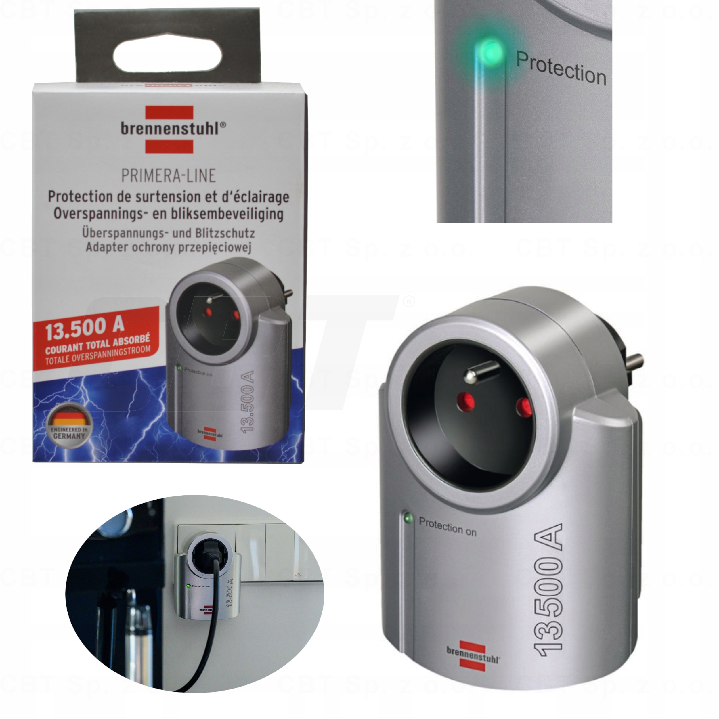 ADAPTER PRZEPIĘCIOWY GNIAZDO PRZECIWPRZEPIĘCIOWE OCHRONNE 13.5A MAX 3680W