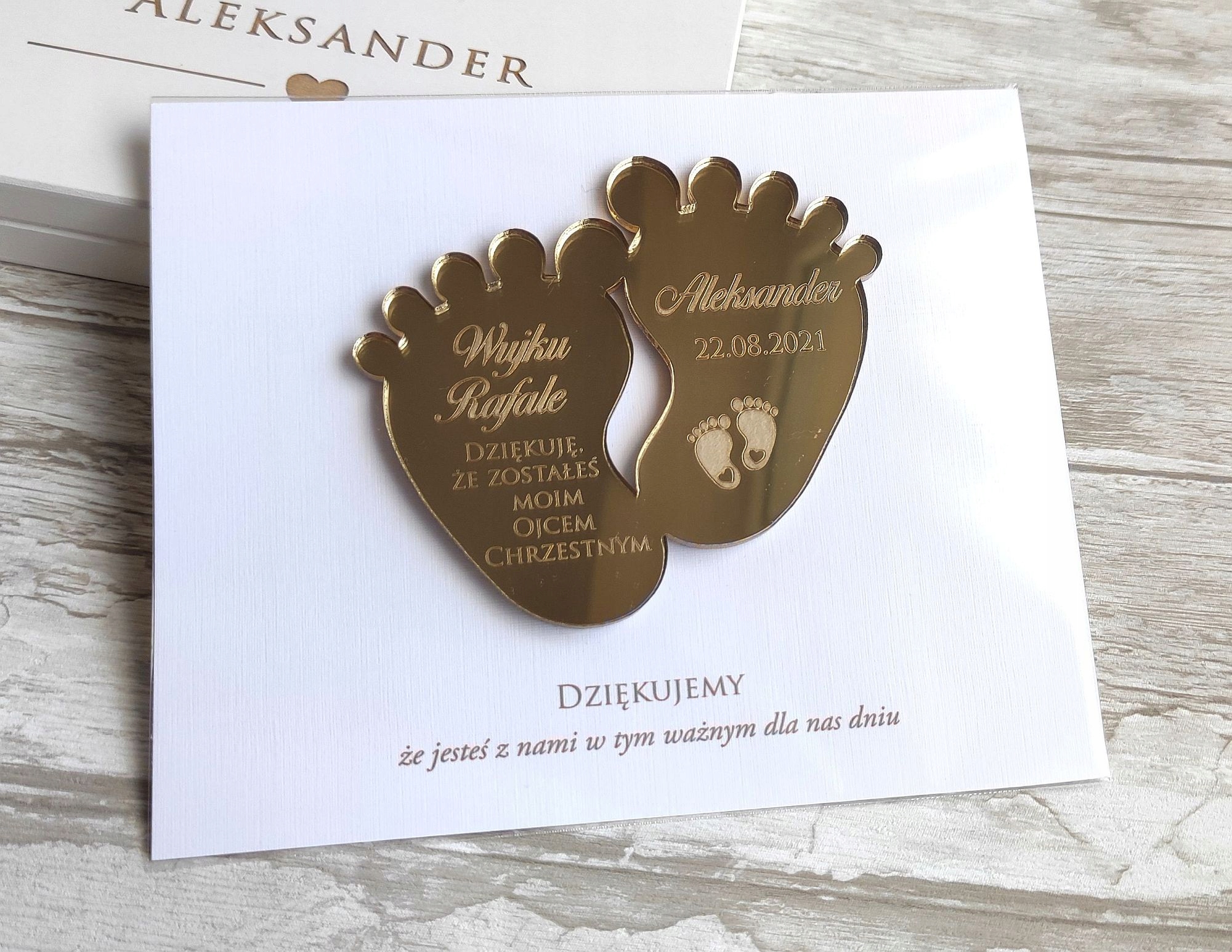 Podziękowane Chrzestnych ZŁOTO STÓPKI/Lustrzane Wysokość produktu 8.5 cm