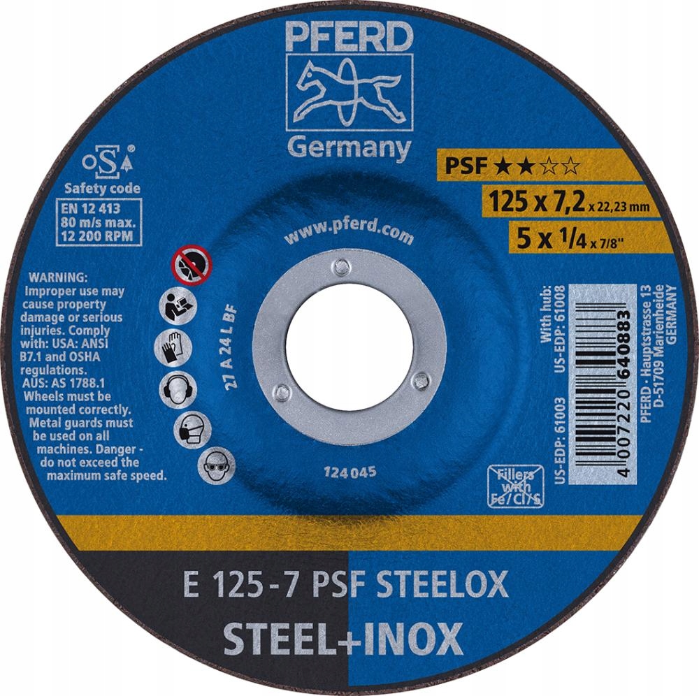 

Pferd Tarcza do szlifowania stali Inox 125x7 mm