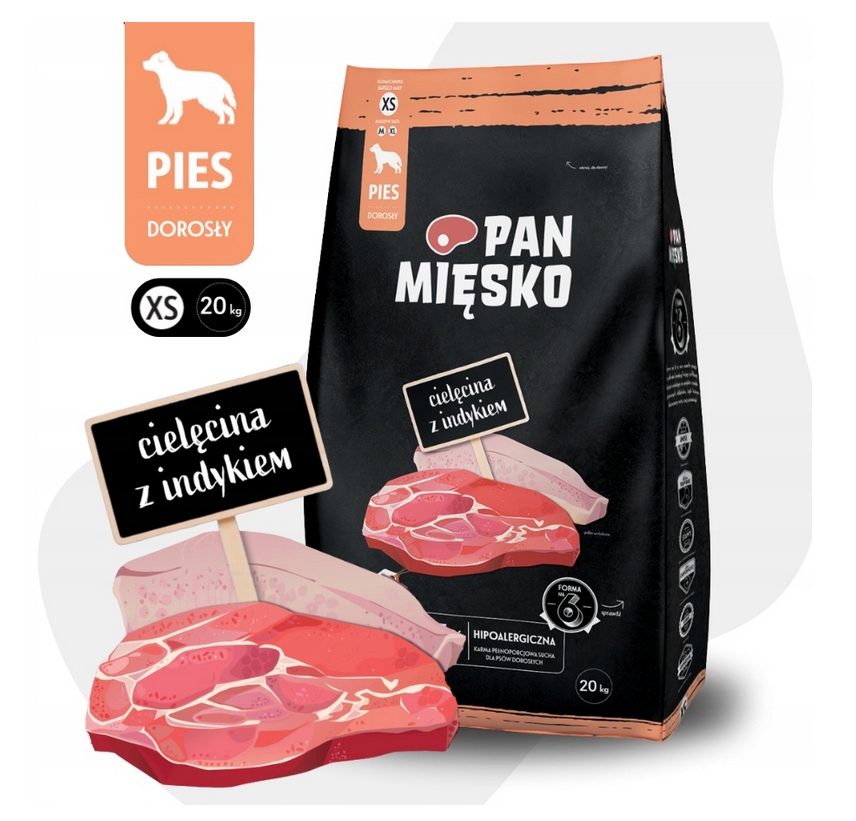 Pan Mięsko Karma sucha dla psa Cielęcina Indyk Warzywa Małe rasy Xs 20kg