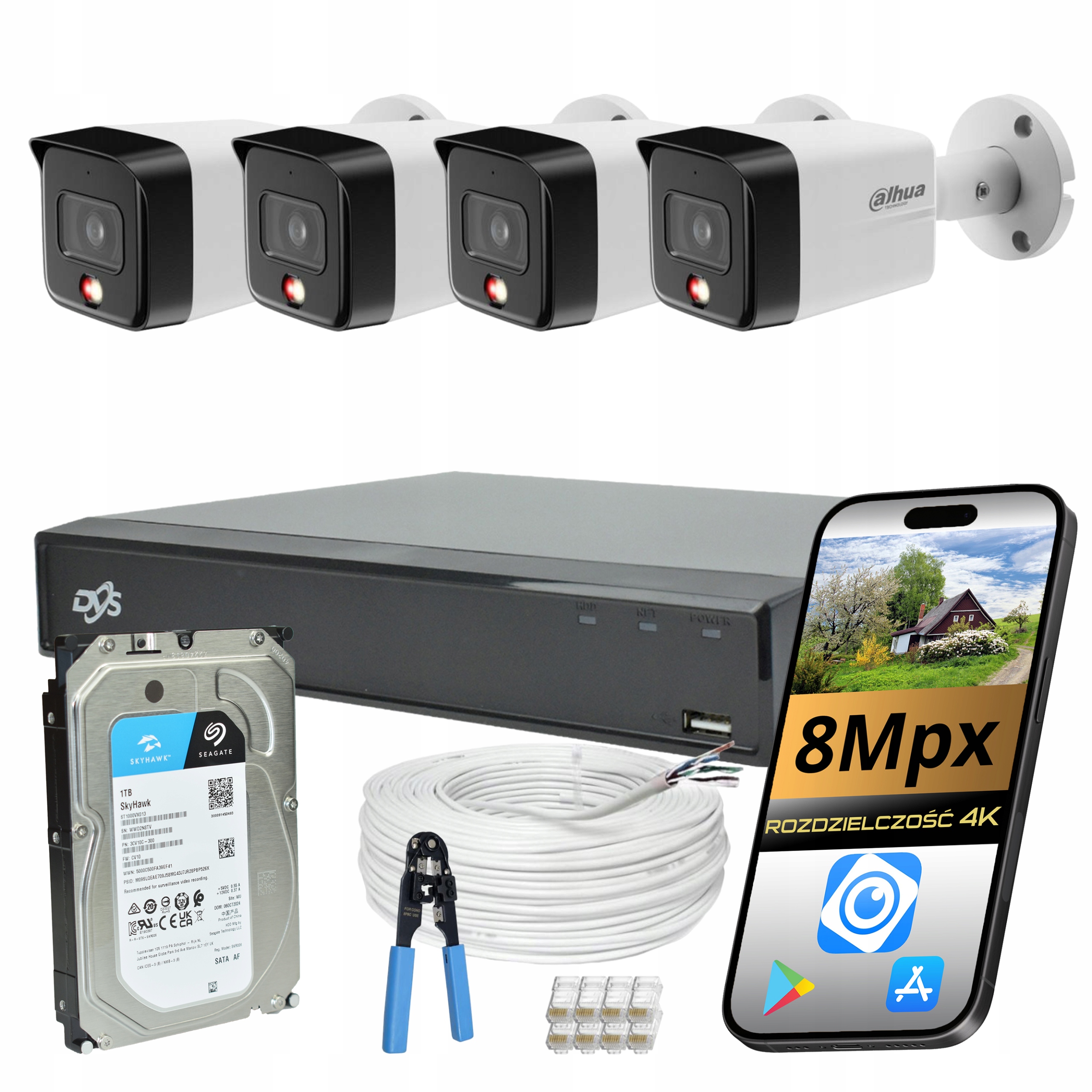 Sada Pro Monitorování Dahua 4x Venkovní Ip Kamera Poe 8Mpx Ai Disk