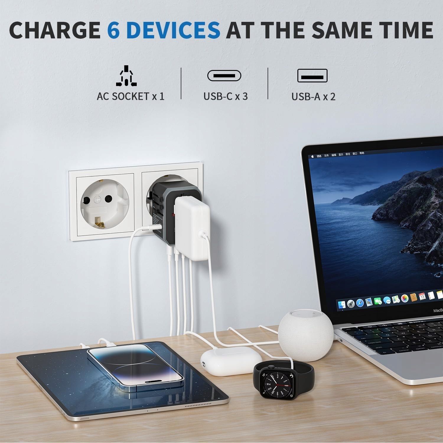EPICKA Adapter Podróżny Uniwersalny 30W 3 USB-C 2 USB-A Na Cały Świat — miniatura 3
