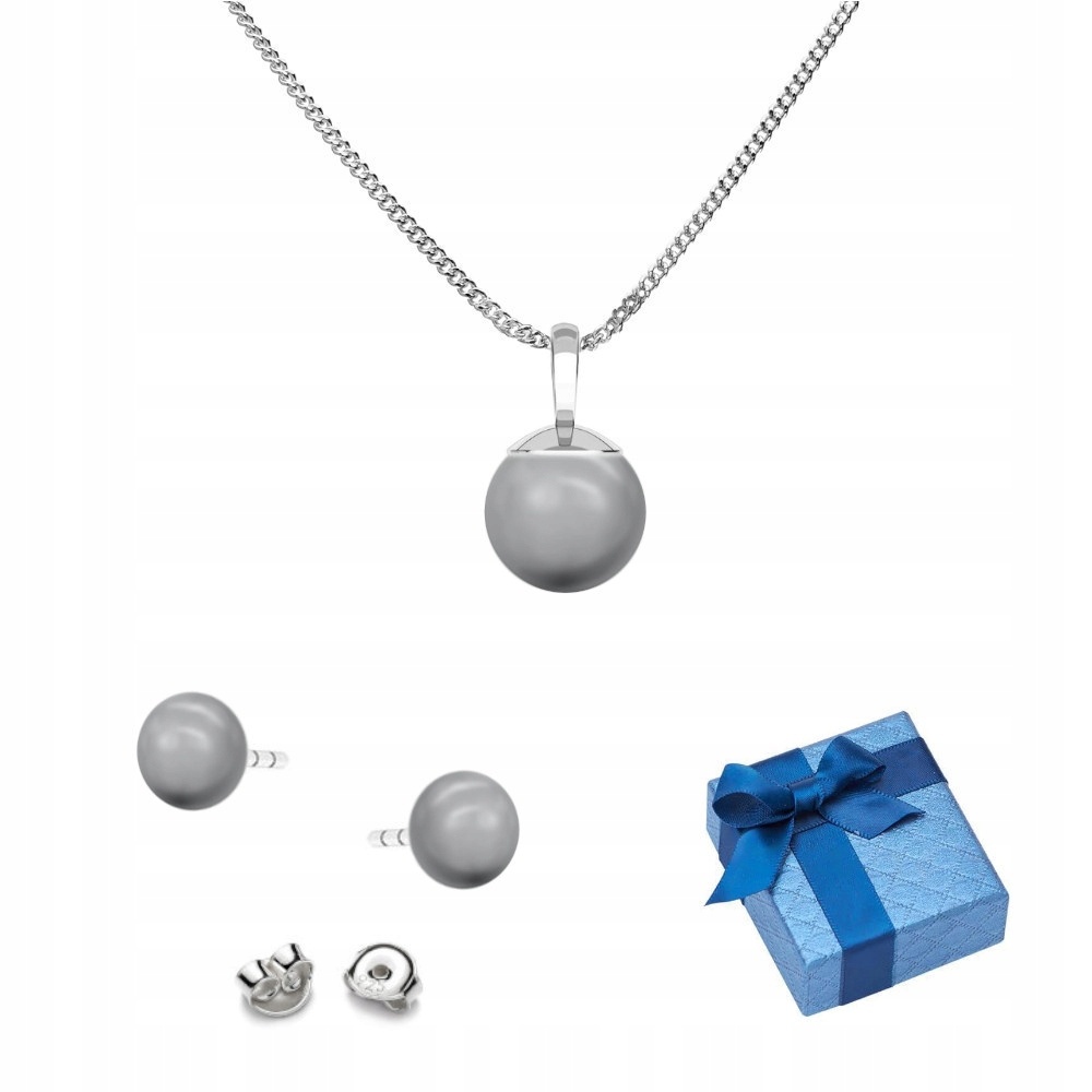 Stříbrný set 925 náušnice přívěsek s perlami Swarovski 8/10 mm Grey