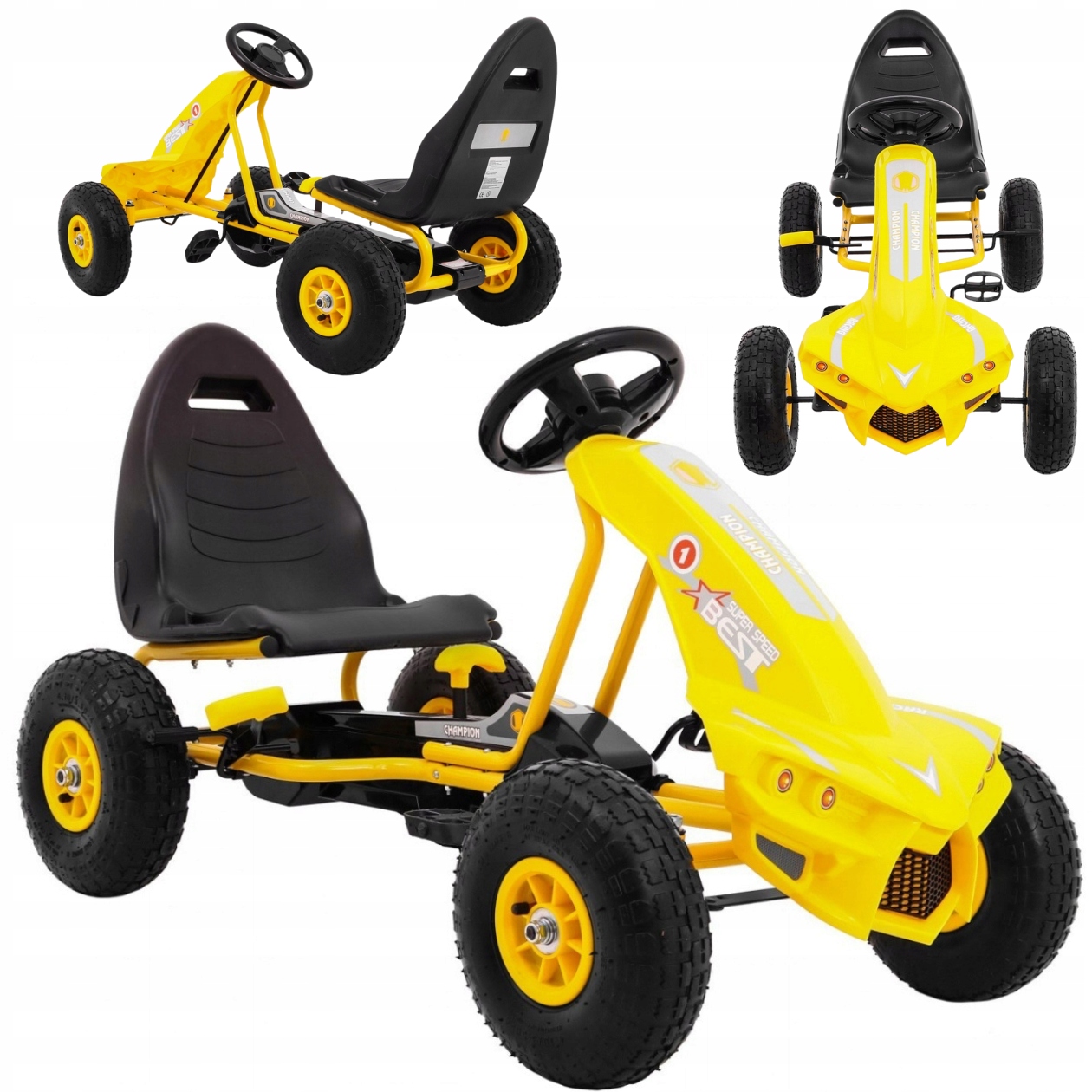 Gokart Na Pedały Dla Dzieci Dziecka Jeździk Regulowany Pompowane Koła Żółty