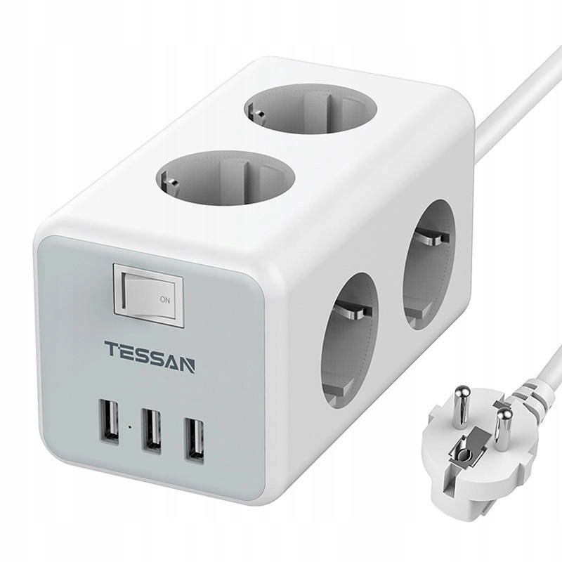 TESSAN LISTWA ZASILAJĄCA TS-306 6X GNIAZDA AC 3X PORT USB PRZEDŁUŻACZ 2M