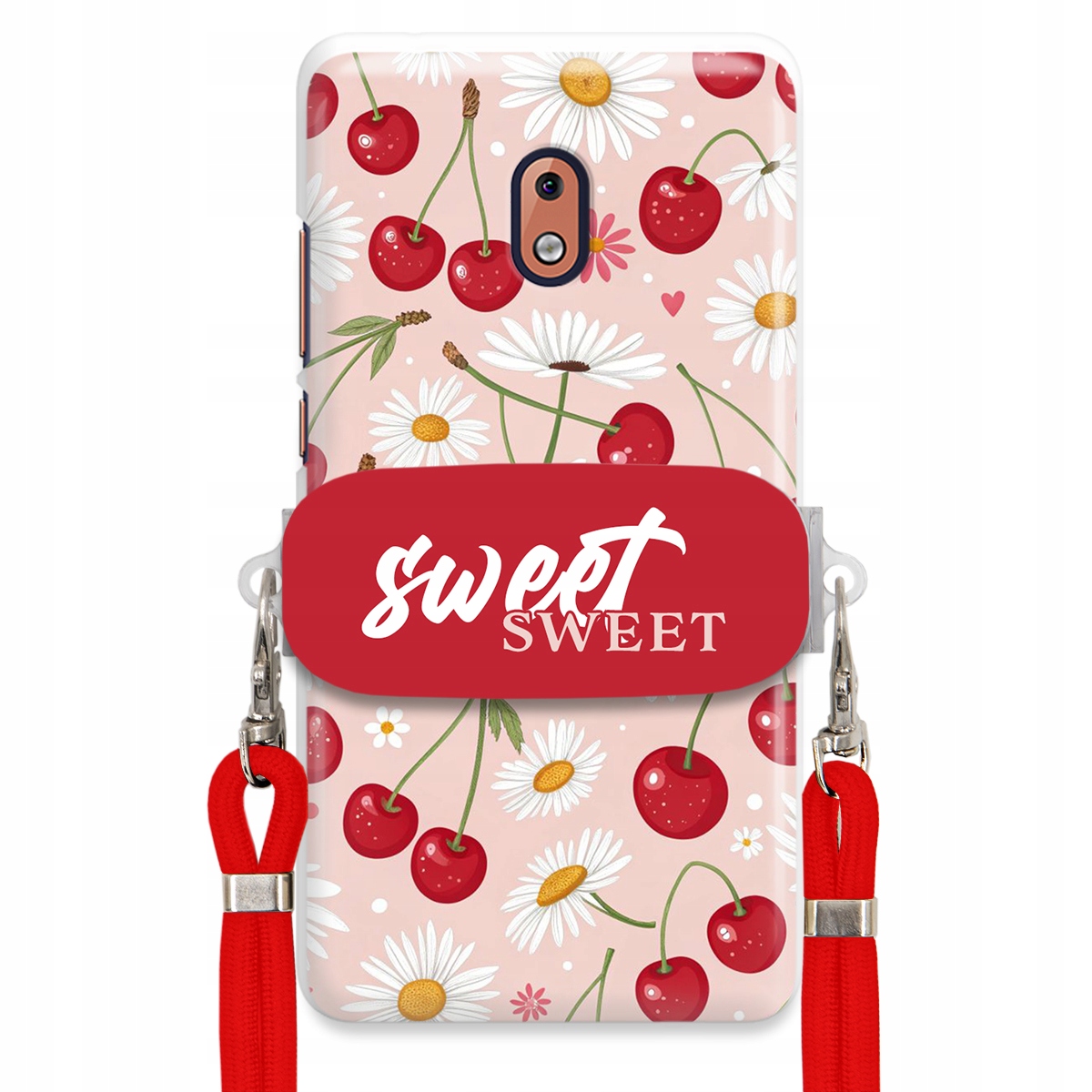 Pouzdro pro Nokia 2.1 Červené vodítko držák Sweet Sweet Višeň a sedmikráska