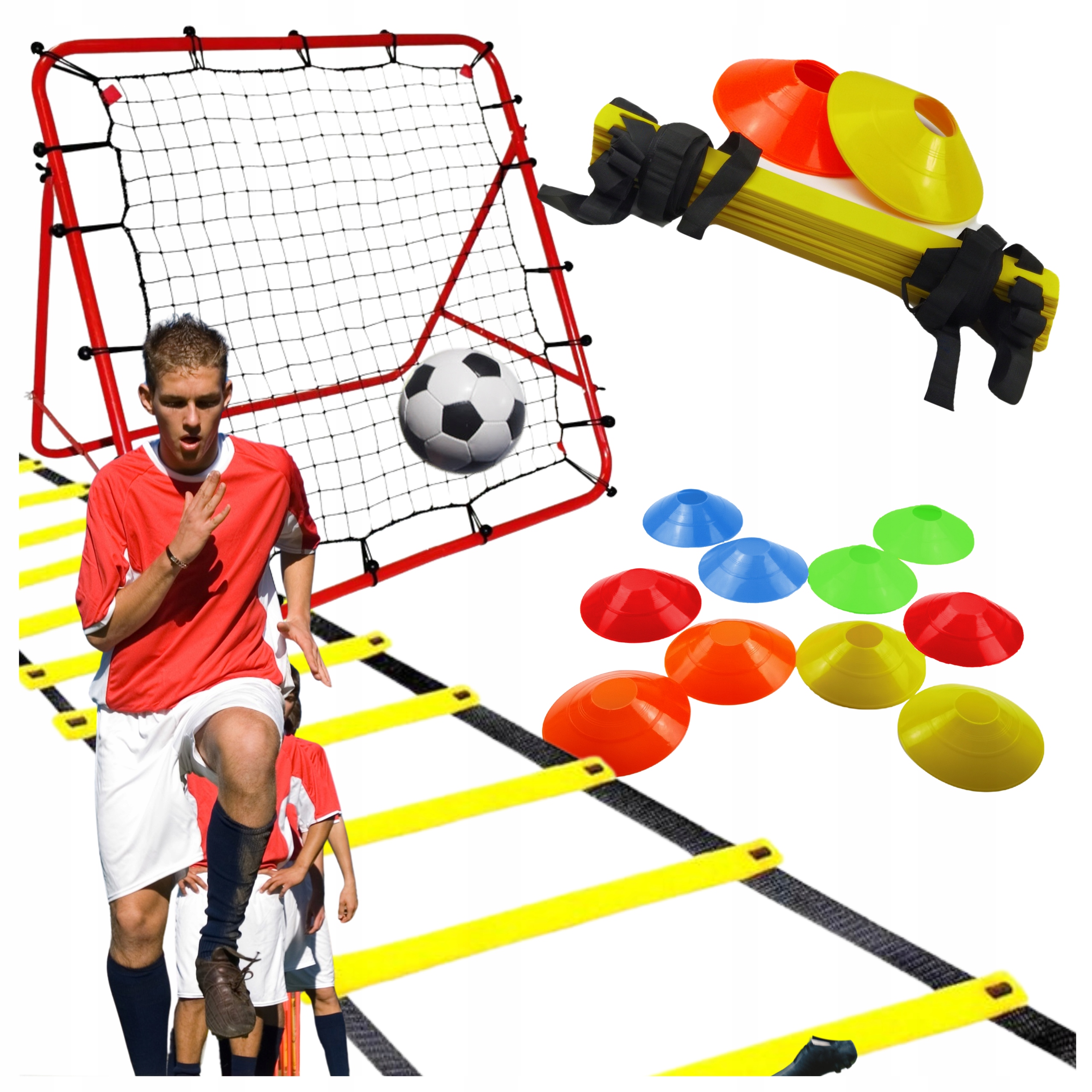 Zestaw Piłkarski Drabinka Koordynacyjna Pachołki Rebounder Trenażer