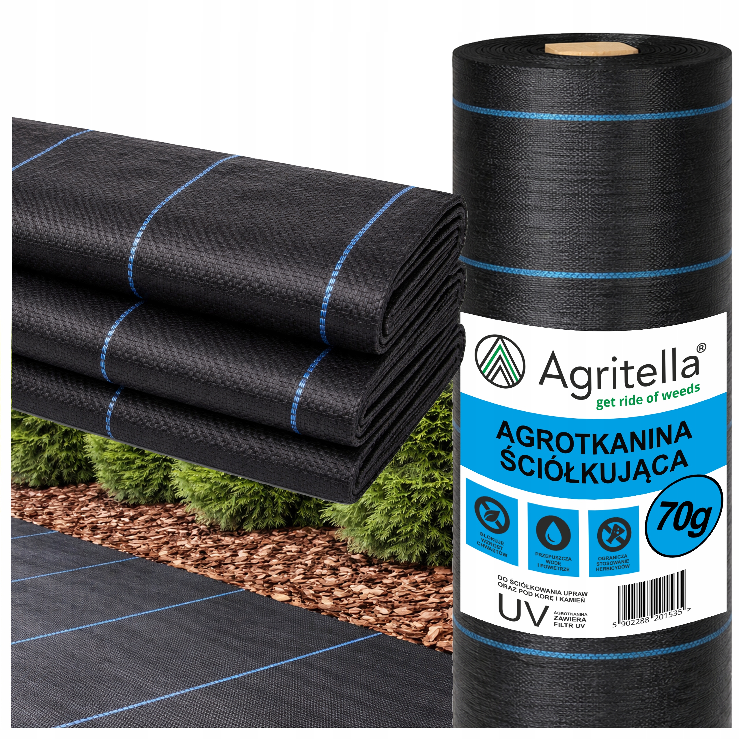 Agrotkanina 0,8x100m Mocna 70g Uv Agrowłóknina Na Chwasty Pod Korę Kamień