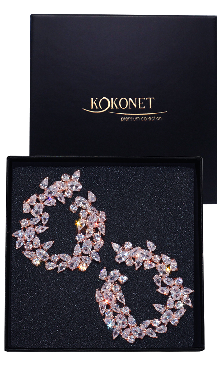 náušnice efektní rose gold růžové zlato Kolečka lístky okvětní lístky zirkony