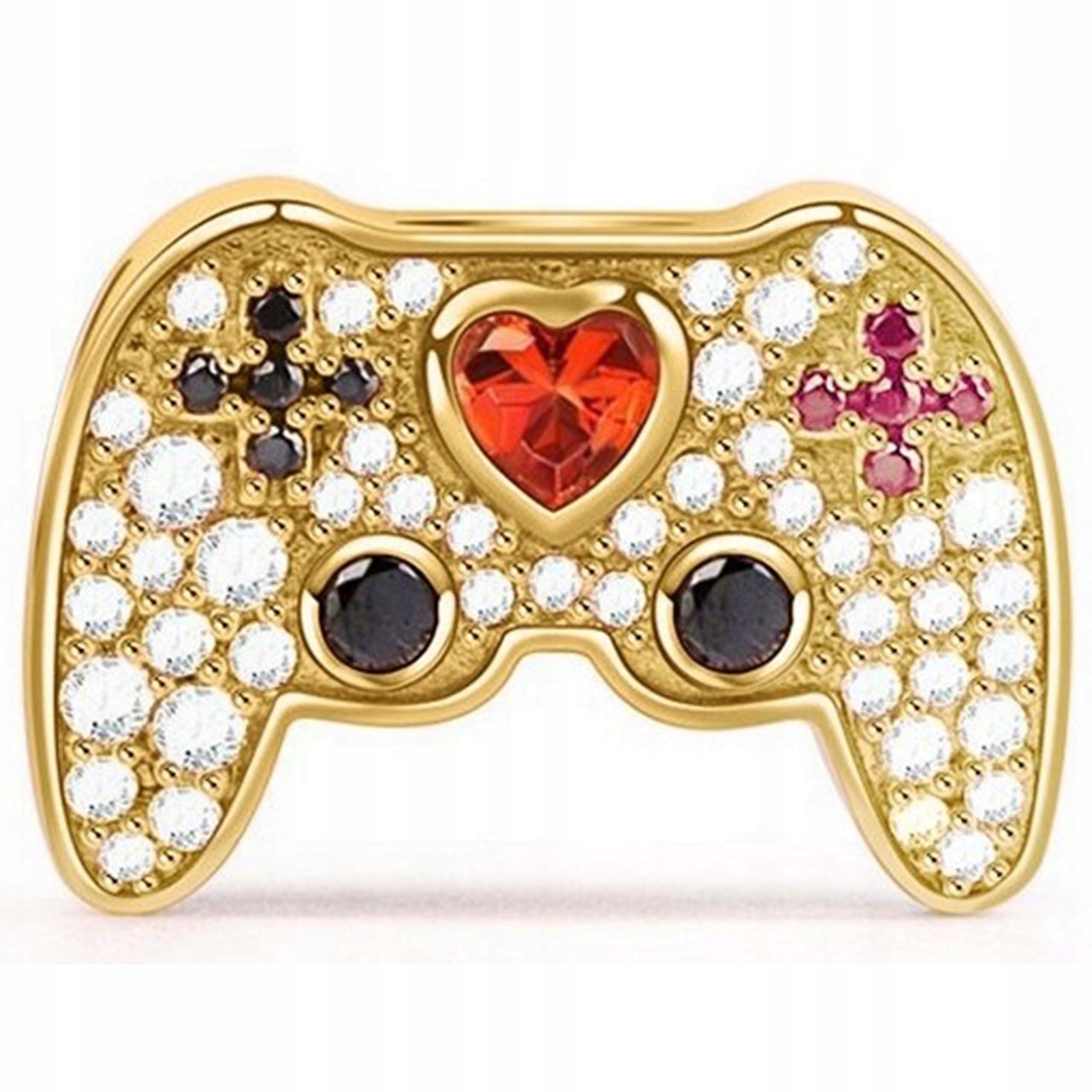 Zlatý Charms Joystick Pad Ovladač pro hru s zirkony Červený Stříbro 925