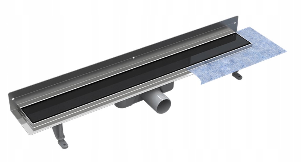 Nástenný lineárny odtok Besco Virgo Next Black 60 cm Chróm kartáčovaný