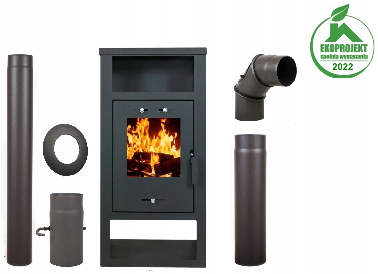 PIEC STALOWY PIECYK KOZA KOMINEK FATRA +ZESTAW RUR FI150 ATEST EKOPROJEKT