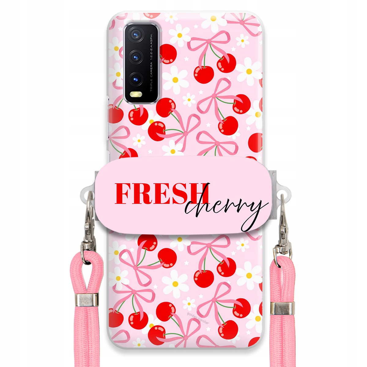 Puzdro pre Vivo Y20 2021 Case držiak šnúrok Ružový Fresh Cherry Kokardy